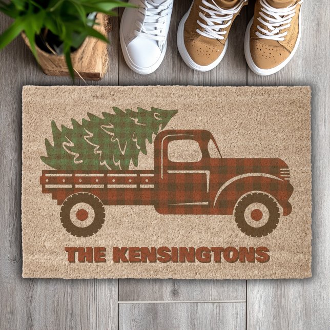 Rustic Buffalo Plaid Christmas Truck Holiday Fiber Doormat (Rustic Buffalo Plaid Christmas Truck Holiday Doormat)