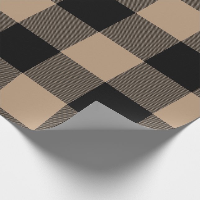 Rustic Buffalo Plaid Coffee Tan Black Wrapping Paper (Corner)