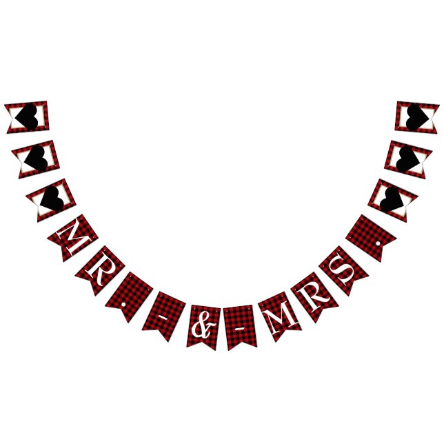 Rustic Buffalo Plaid Country Barn Mr. Mrs. Wedding Bunting Flags (All)