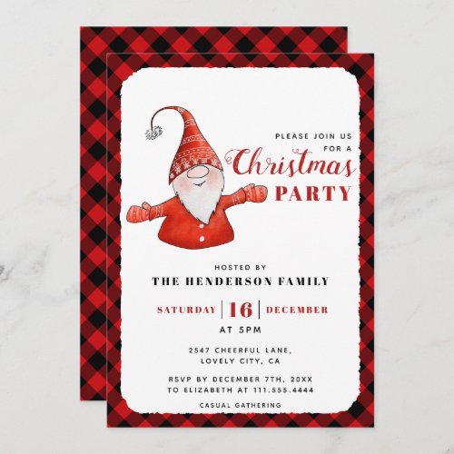 Rustic Buffalo Plaid Cute Christmas Party Invitation