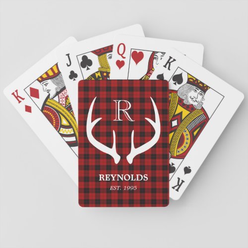 Rustic Buffalo Plaid Deer Antler Family Custom Playing Cards