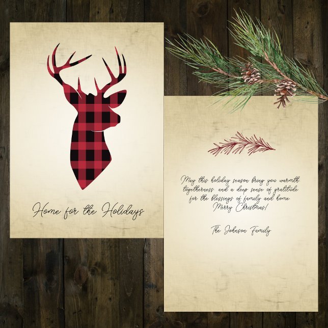 Rustic Buffalo Plaid Deer Holiday Card (Creator Uploaded)