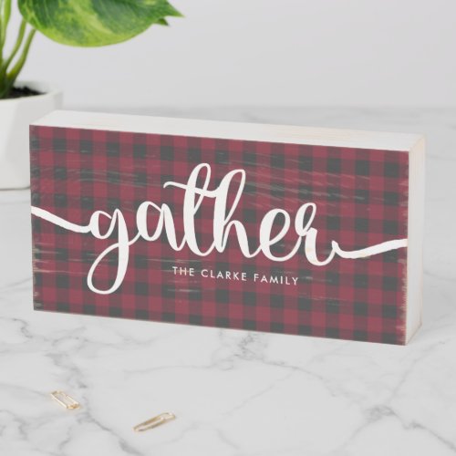 Rustic Buffalo Plaid  Family Name Wooden Box Sign
