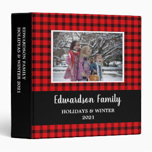 Rustic buffalo plaid family photo holiday album 3  ring binder