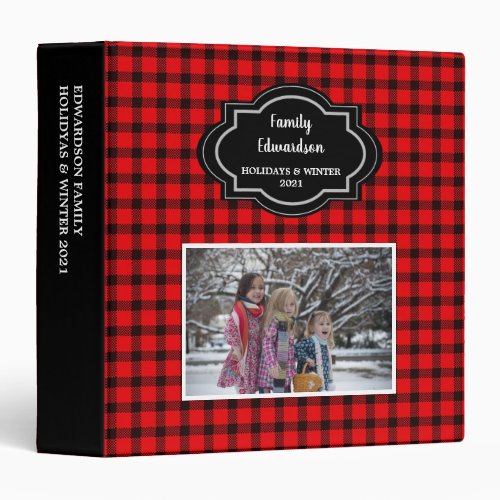 Rustic buffalo plaid family photo holiday album 3 ring binder