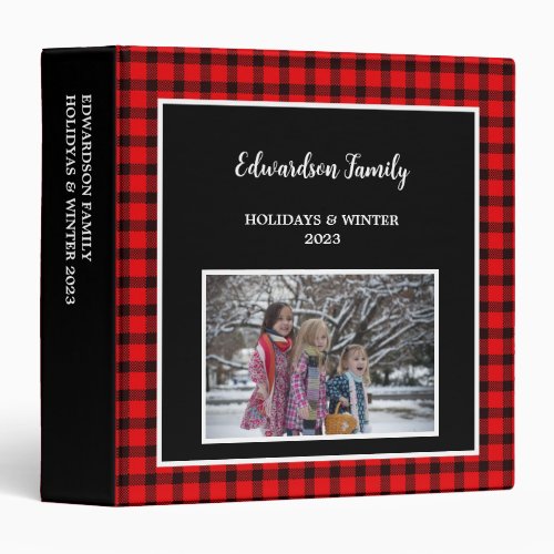 Rustic buffalo plaid family photo holiday album 3 ring binder