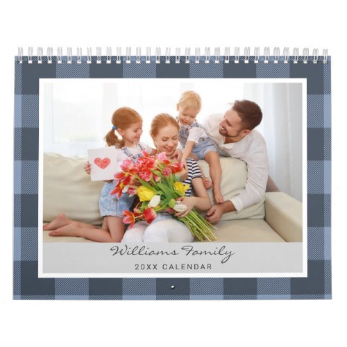 Rustic Buffalo Plaid Farmhouse Family Photo 2024 Calendar