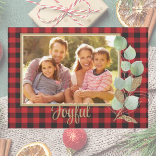 Rustic Buffalo Plaid Glitter Christmas Family Card