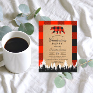 Rustic Buffalo Plaid Graduation Invitation