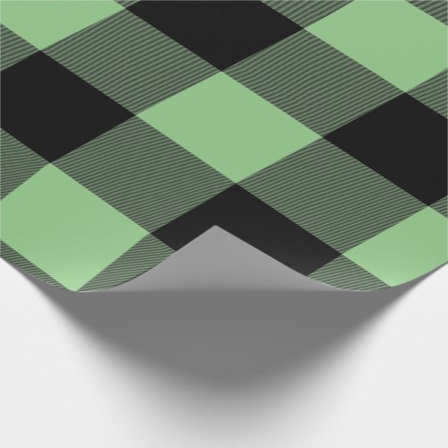 Rustic Buffalo Plaid Green Black Wrapping Paper