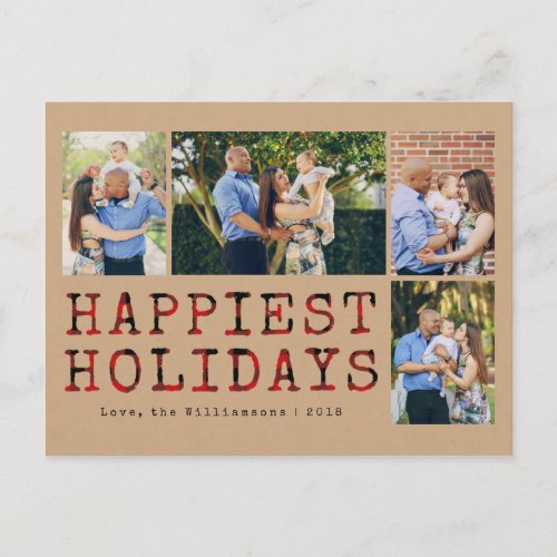 Rustic Buffalo Plaid Happiest Holidays Photo Holiday Postcard