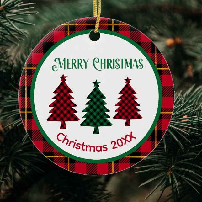 Rustic Buffalo Plaid in Red Green Black Christmas  Ceramic Ornament (Creator Uploaded)