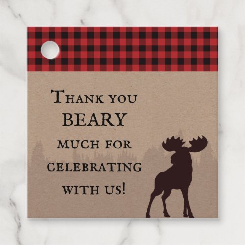 Rustic Buffalo Plaid Lumberjack Birthday Thank You Favor Tags