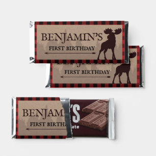 Rustic Buffalo Plaid Lumberjack Birthday Thank You Hershey Bar Favors