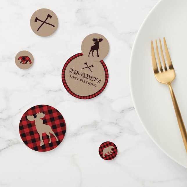 Rustic Buffalo Plaid Lumberjack Birthday Theme Confetti (Group)