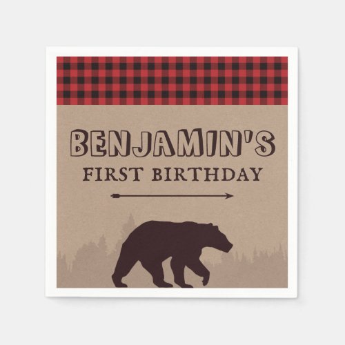 Rustic Buffalo Plaid Lumberjack Birthday Theme Napkins