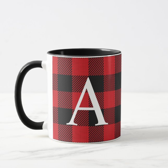 Rustic Buffalo Plaid Lumberjack Monogrammed  Mug (Left)