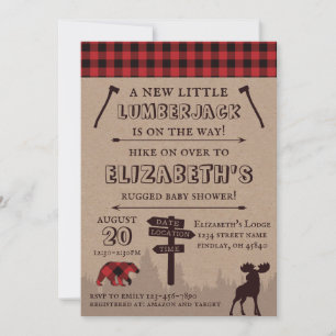 Rustic Buffalo Plaid Lumberjack Theme Baby Shower Invitation