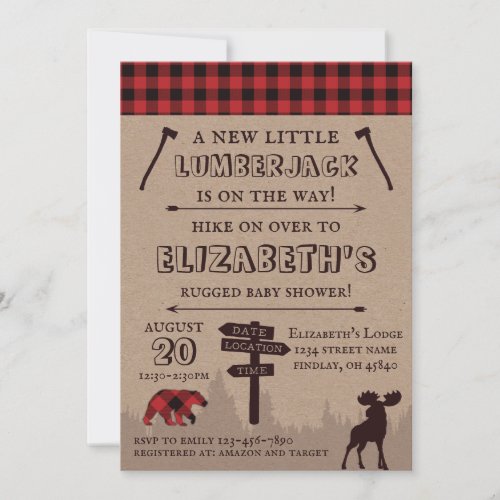 Rustic Buffalo Plaid Lumberjack Theme Baby Shower Invitation