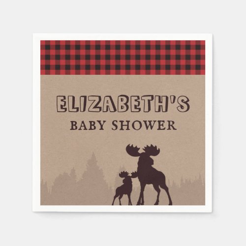 Rustic Buffalo Plaid Lumberjack Theme Baby Shower Napkins