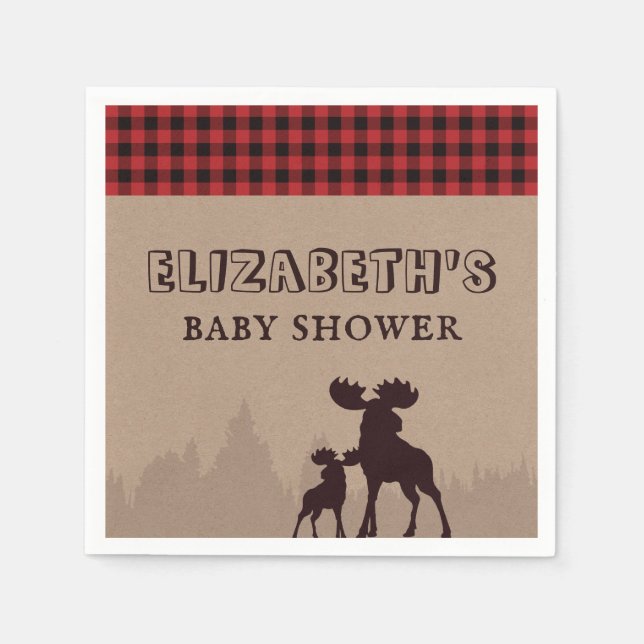Rustic Buffalo Plaid Lumberjack Theme Baby Shower Napkins (Front)