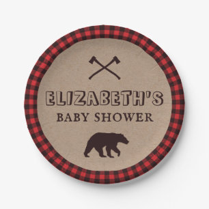 Rustic Buffalo Plaid Lumberjack Theme Baby Shower Paper Plates