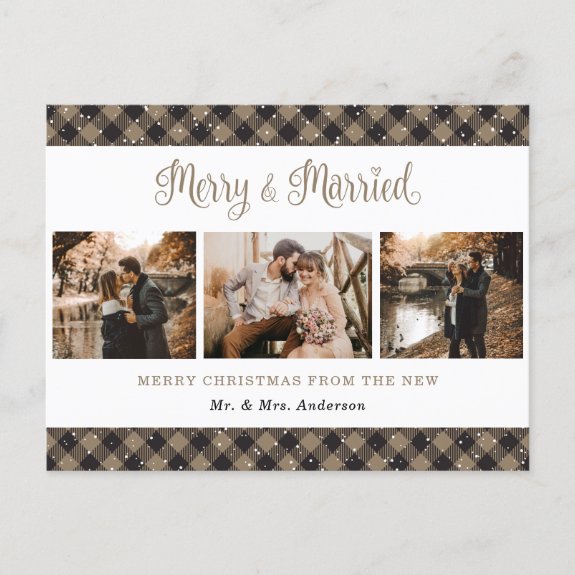 Rustic Buffalo Plaid Married and Merry Newlyweds