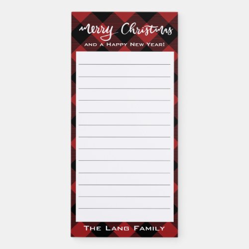 Rustic Buffalo Plaid Merry Christmas Calligraphy  Magnetic Notepad