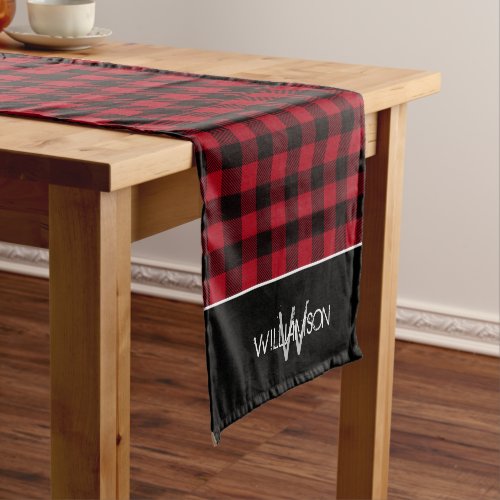 Rustic Buffalo Plaid Monogrammed Christmas Short Table Runner