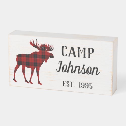 Rustic Buffalo Plaid Moose Family Camp Wooden Box Sign