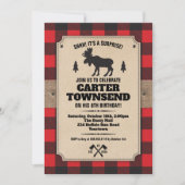 Rustic Buffalo Plaid Moose Kraft Panel Birthday Invitation (Front)