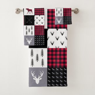 Rustic Buffalo Plaid Patchwork Red White Christmas
