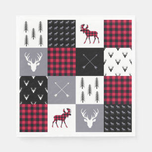 Rustic Buffalo Plaid Patchwork Red White Christmas Napkins