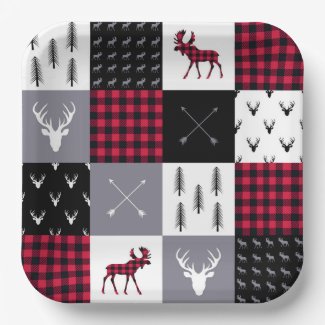 Rustic Buffalo Plaid Patchwork Red White Christmas