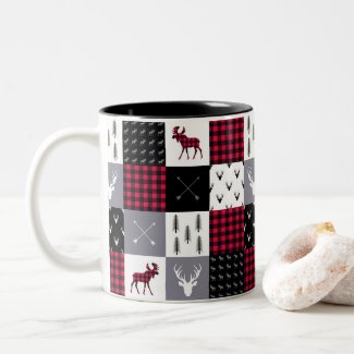 Rustic Buffalo Plaid Patchwork Red White Christmas