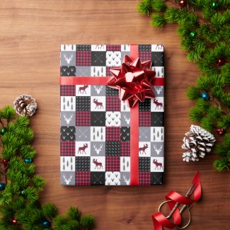 Rustic Buffalo Plaid Patchwork Red White Christmas