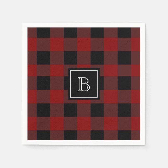 Rustic Buffalo Plaid Pattern Monogrammed Initial Napkins (Front)