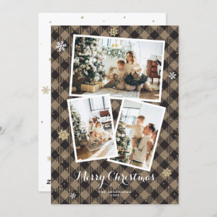 Rustic Buffalo Plaid Photo Collage Merry Christmas Holiday Card