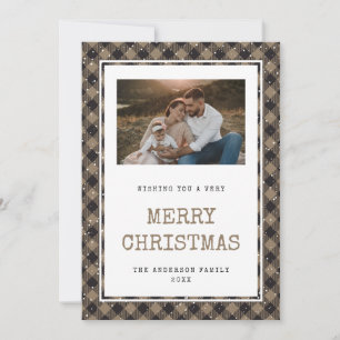 Rustic Buffalo Plaid Photo Merry Christmas Card