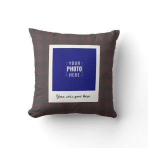 Rustic Buffalo Plaid Polaroid Photo Custom Throw Pillow