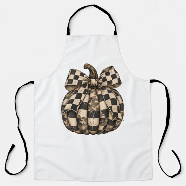 Rustic Buffalo Plaid Pumpkin with Checkered Bow Apron (Front)
