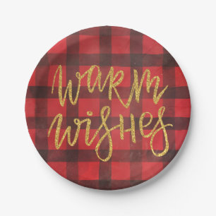 Rustic Buffalo Plaid Red and Black Paper Plate