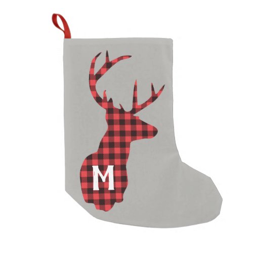 Rustic Buffalo Plaid Red Black Customized Deer Small Christmas Stocking