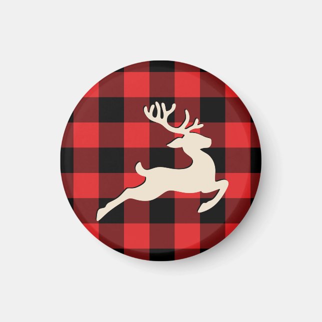 Rustic Buffalo Plaid Reindeer Christmas Magnet (Front)