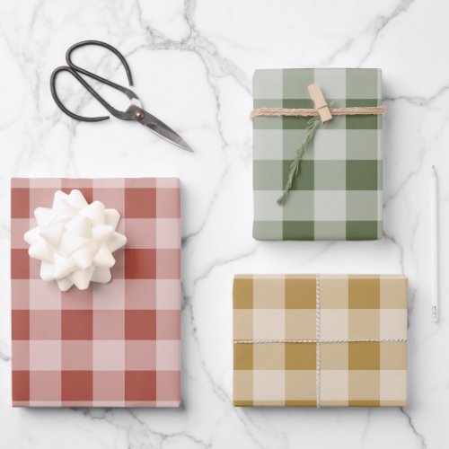 Rustic Buffalo Plaid _ Simple Red Green Gold Wrapping Paper Sheets