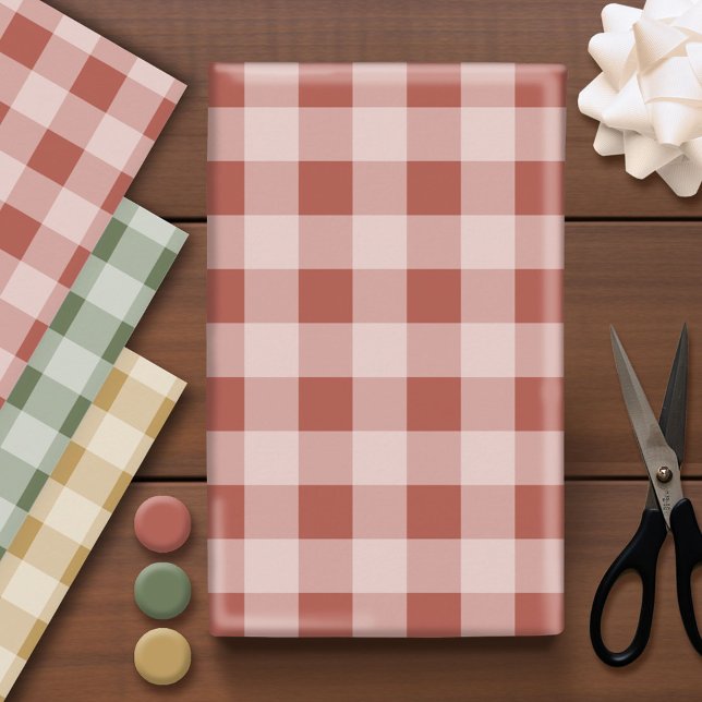 Rustic Buffalo Plaid - Simple Red Green Gold Wrapping Paper Sheets (Custom Buffalo Plaid Wrapping Paper)