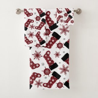 Rustic Buffalo Plaid Stocking Snowflakes Christmas