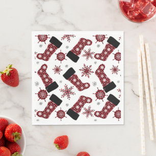 Rustic Buffalo Plaid Stocking Snowflakes Christmas Napkins