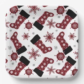 Rustic Buffalo Plaid Stocking Snowflakes Christmas