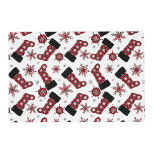 Rustic Buffalo Plaid Stocking Snowflakes Christmas Placemat